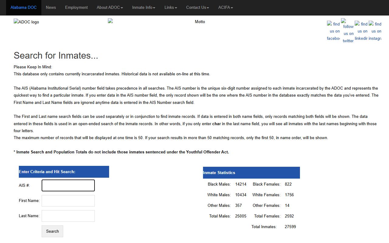 Elba Community Based Facility ADOC inmate search form