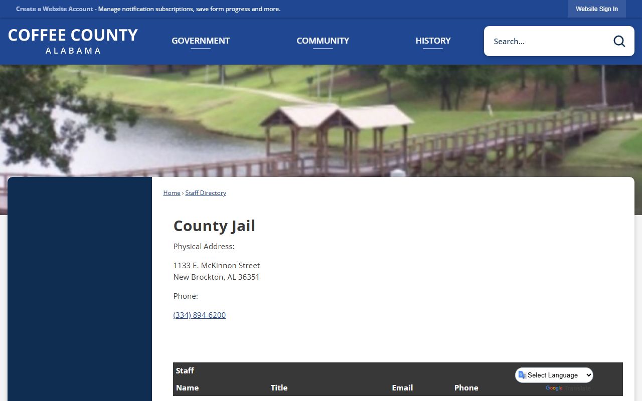 Coffee County Jail directory inmate custody contact page